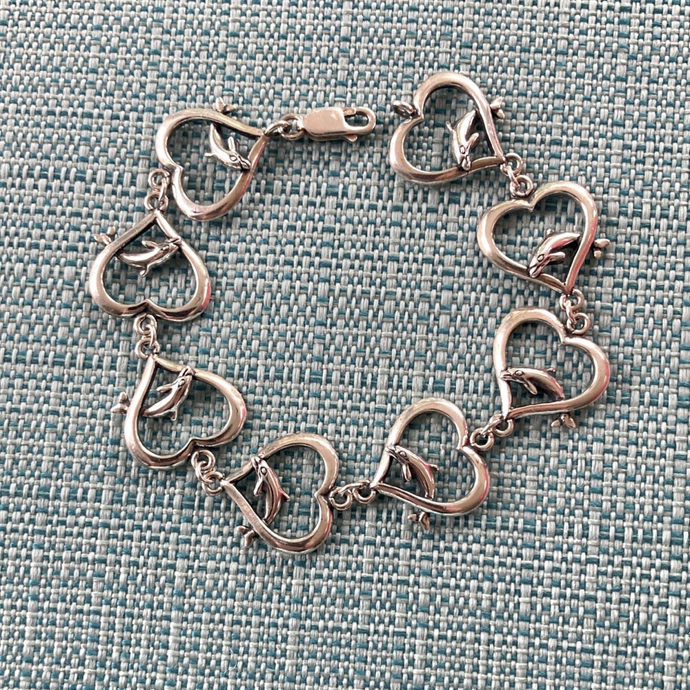 Sterling Silver Dolphin Heart Bracelet